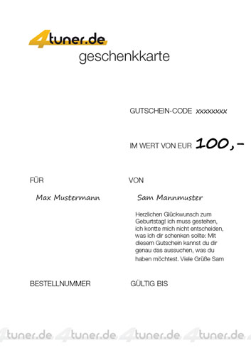 4tuner.de Geschenkgutschein - Wert 100 EUR