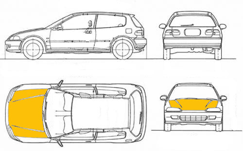 Leichtgewicht Polyester Motorhaube Honda Civic 92 95 2 3